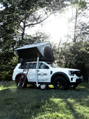 Lucas Creek D-Luxe aluminium hard shell tent showing the diesel heater duct being used